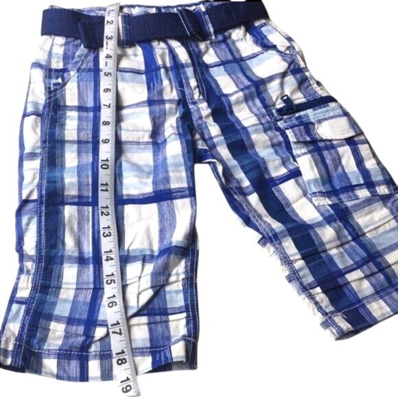 H&M Boys Blue Plaid Cargo Shorts With Adjustable Belt Size Boys 5 Cotton - Picture 8 of 8